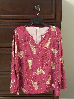 SALE- Magenta Leopard Print V-Neck Blouse